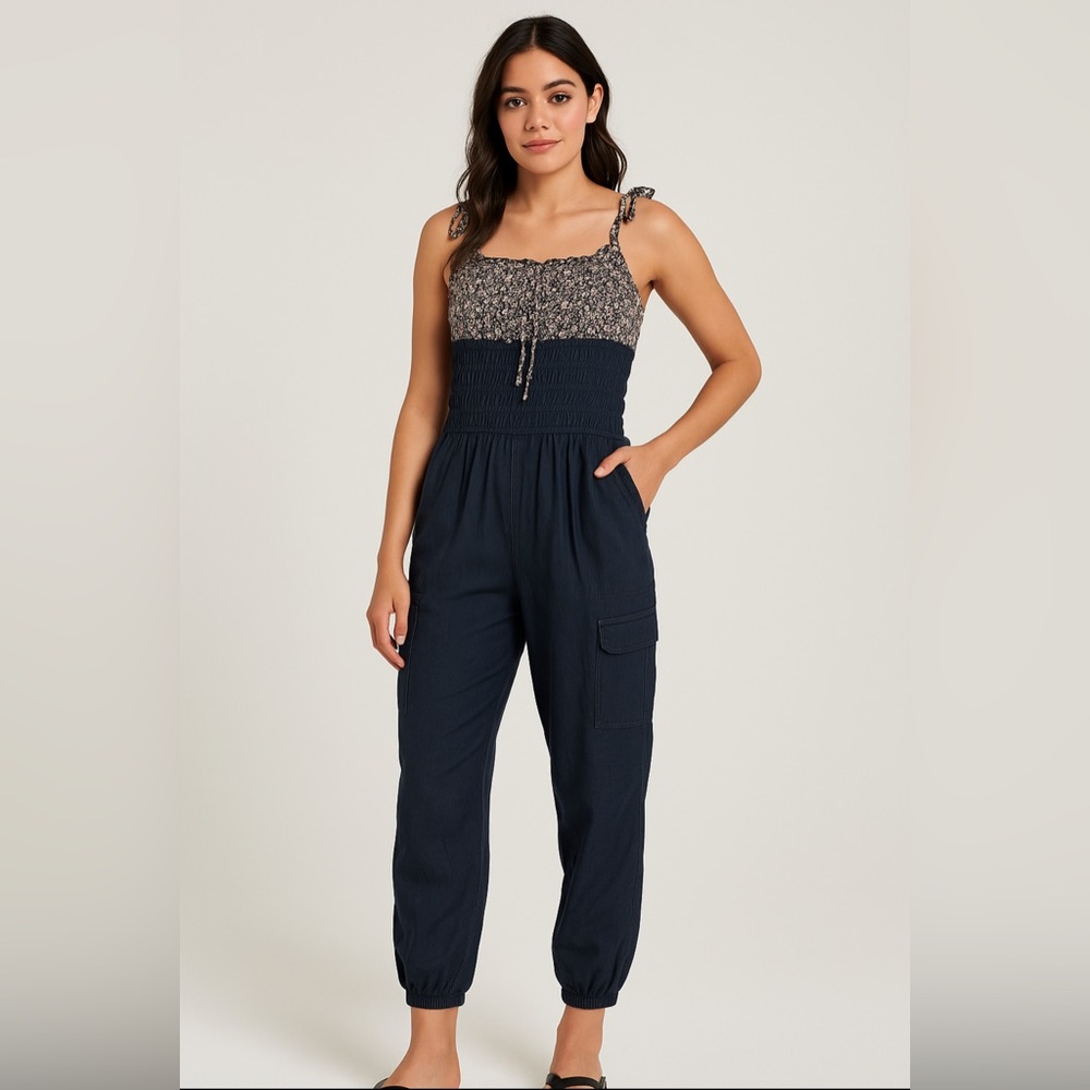 Vintage Sugar Dolls Floral Denim Mom Style Jumpsuit Size XL